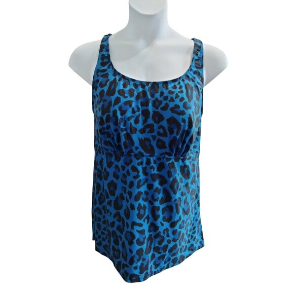 Aqua Eve 2-Piece Leopard Print Tankini Swimsuit Plus Size 18W Top Long Shorts - Picture 2 of 10
